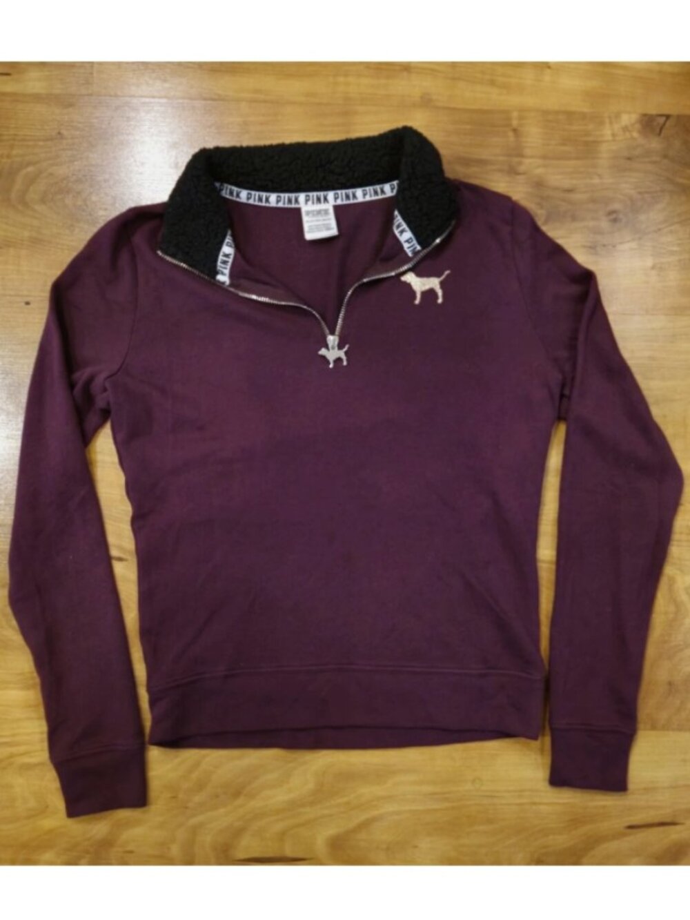Y2K VTG Victoria Secret PINK Sweater Women’s Sz XS quarter Zip Gold Logo